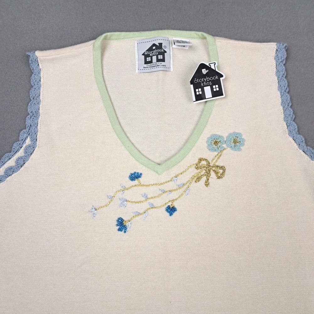 Vintage Storybook Knits Tank Top Womens 1X Whispering Vines Embroidery Lace Trim